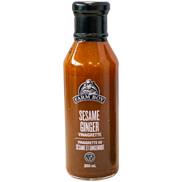 Bottle of Farm Boy Sesame Ginger Dressing on white background