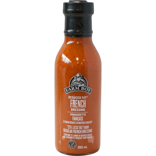 Bottle of Farm Boy Reduced Fat French Dressing on white background
