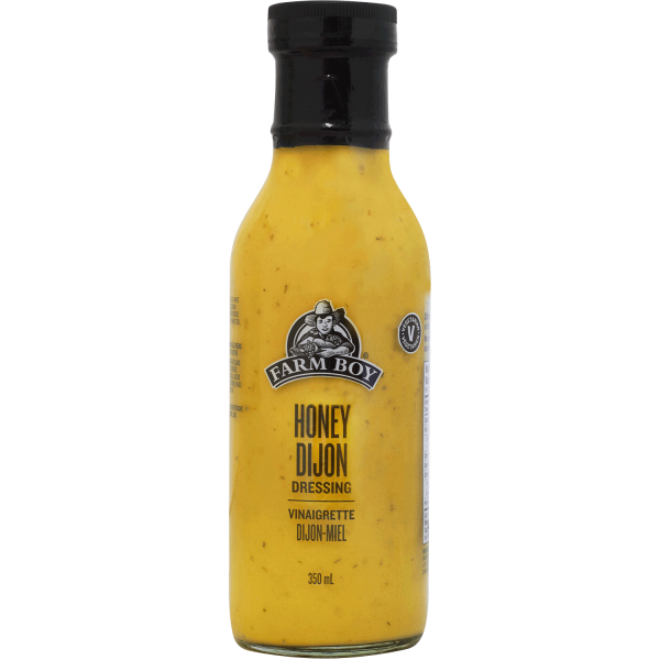 Bottle of Farm Boy Honey Dijon Dressing on white background