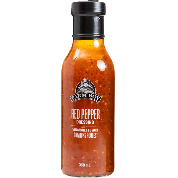 Bottle of Farm Boy Red Pepper Dressing on white background